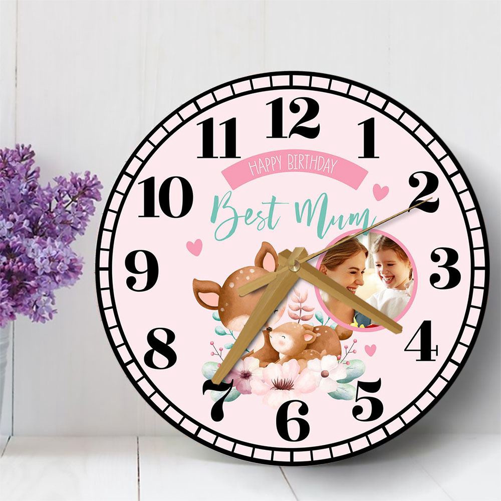 Best Mum Birthday Gift Deer Photo Personalised Wooden Clock, Mother’s Day Clock, Custom Mothers Day Gifts