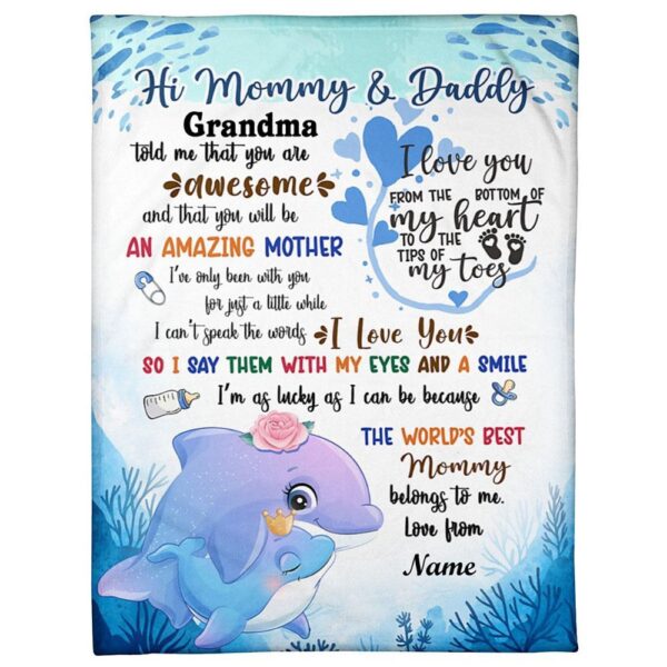 Blanket For Mom Dad From Baby Blue Dolphin From The Bottom Of My Heart Blanket, Blankets For Mothers Day