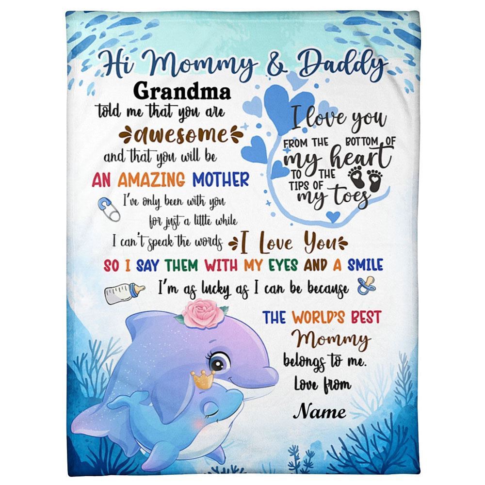 Blanket For Mom Dad From Baby Blue Dolphin From The Bottom Of My Heart Blanket, Blankets For Mothers Day