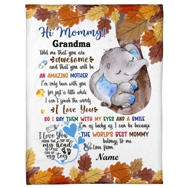 Blanket For New Mom From Baby Baby Boy Cute Blue Elephant Autumn Leaves Blanket, Blankets For Mothers Day