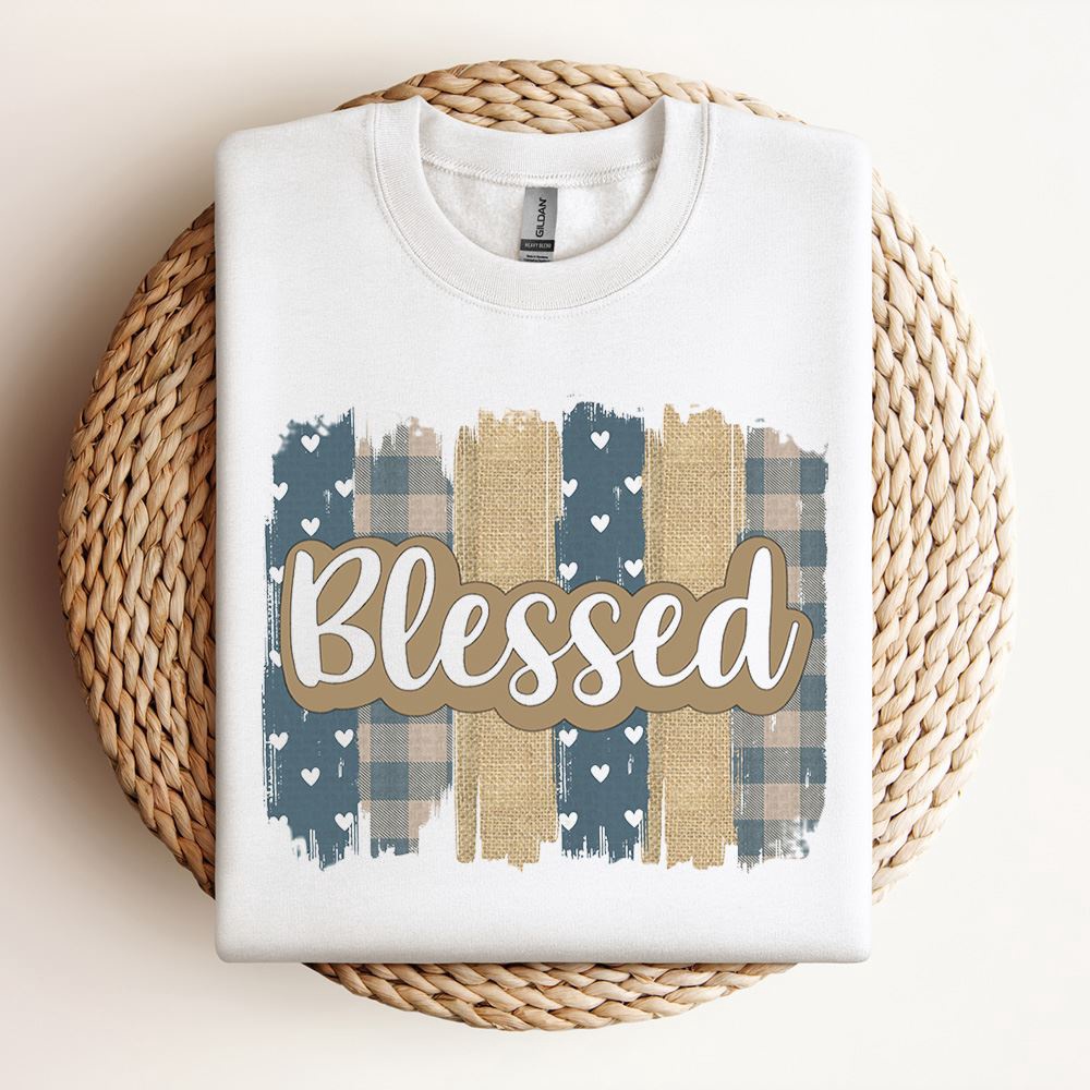 Blessed Brushstrokes Blue Hearts Burlap Sweatshirt, Mother Sweatshirt, Sweatshirt For Mom, Mum Sweatshirt