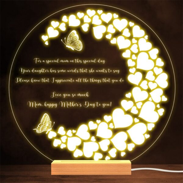 Butterflies And Hearts Poem For mother Gift Lamp Night Light, Mother’s Day Lamp, Mother’s Day Led Lights