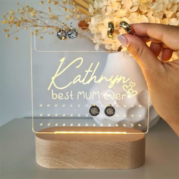 Custom Earring Stand, Best Mum Ever 3D Led Light Wooden Base, Custom Mothers Day Gifts