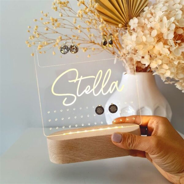 Custom Earring Stand, Personalised Name 3D Led Light Wooden Base, Custom Mothers Day Gifts