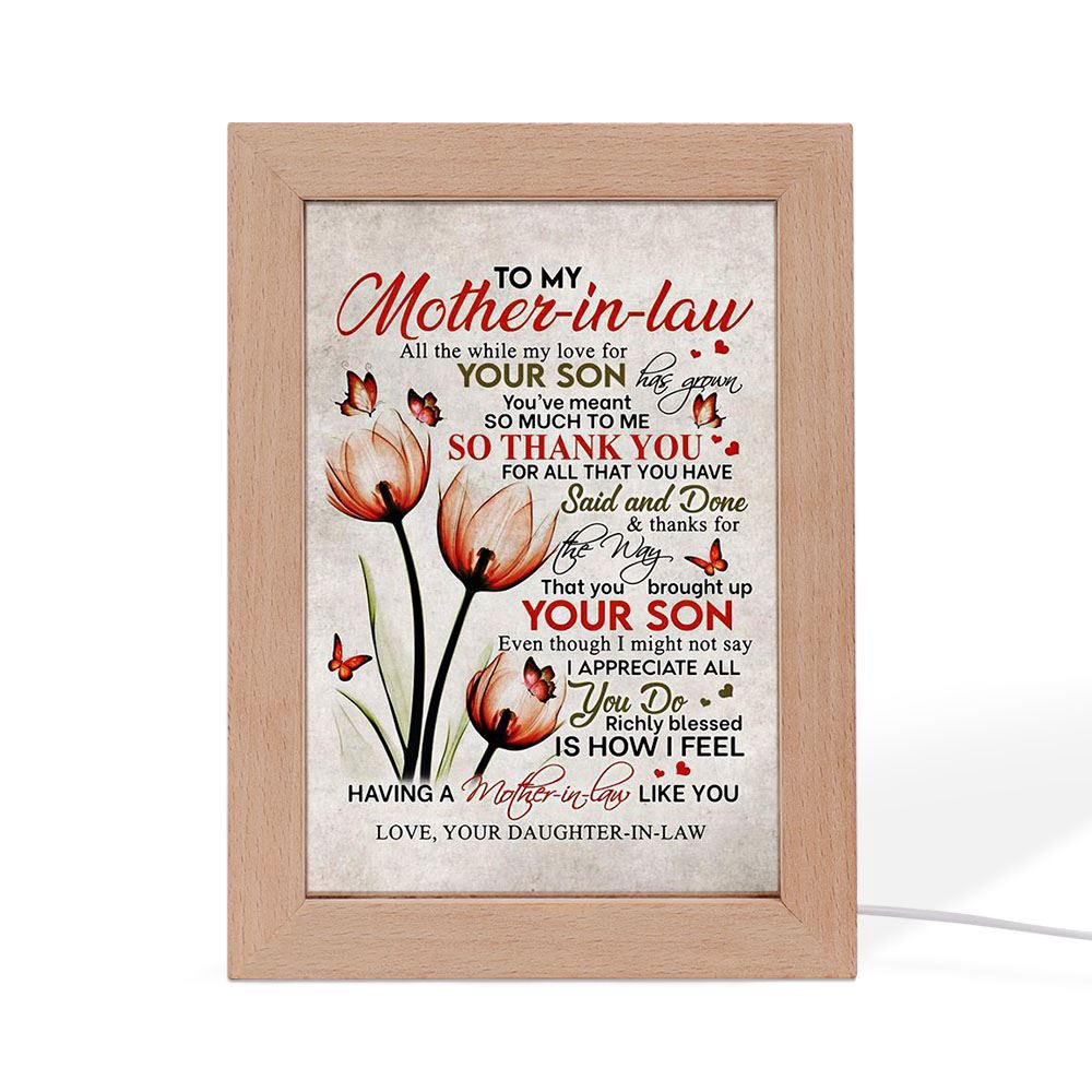 Daughter To Mother All The While My Love For Your Son Has Grown Flowers Frame Lamp, Picture Frame Light, Frame Lamp, Mother’s Day Gifts