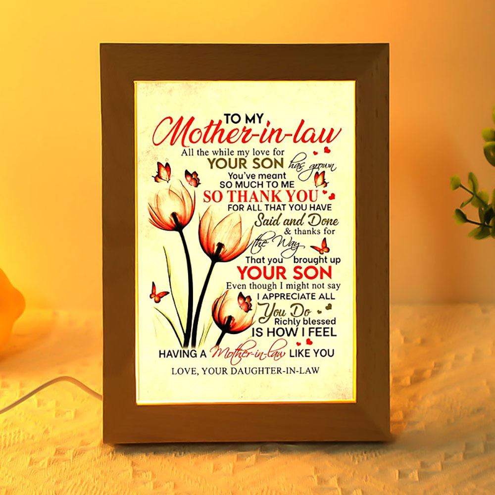 Daughter To Mother All The While My Love For Your Son Has Grown Flowers Frame Lamp, Picture Frame Light, Frame Lamp, Mother’s Day Gifts