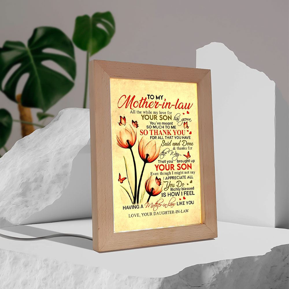 Daughter To Mother All The While My Love For Your Son Has Grown Flowers Frame Lamp, Picture Frame Light, Frame Lamp, Mother’s Day Gifts