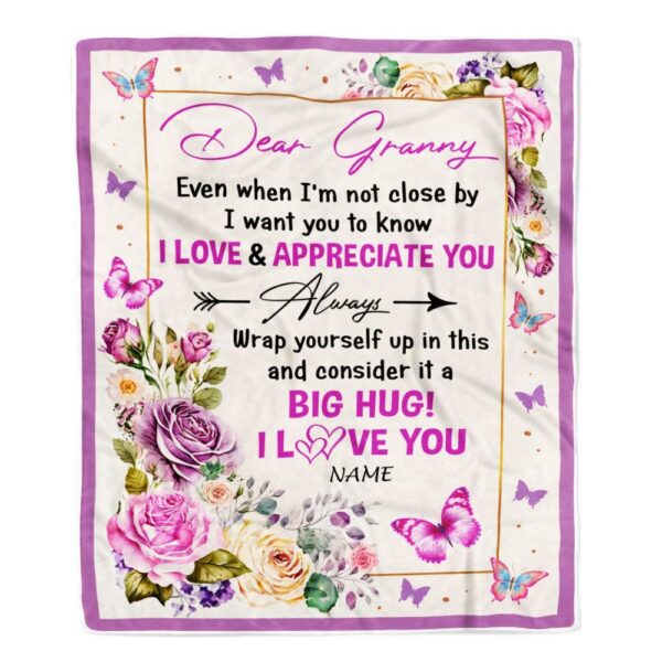 Dear Granny Blanket From Granddaughter Grandson It A Big Hug Butterfly Rose, Personalized Blanket For Mom, Mother’s Day Gifts Blanket