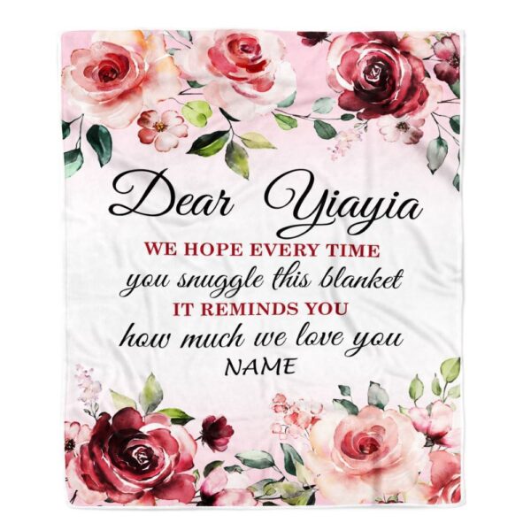 Dear Yiayia Blanket From Kids We Hope Every Time Rose Floral, Personalized Blanket For Mom, Mother’s Day Gifts Blanket