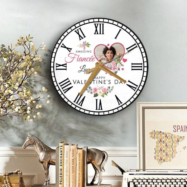 Fiancée Floral Heart Frame Anniversary Birthday Personalised Wooden Clock, Mother’s Day Clock, Custom Mothers Day Gifts