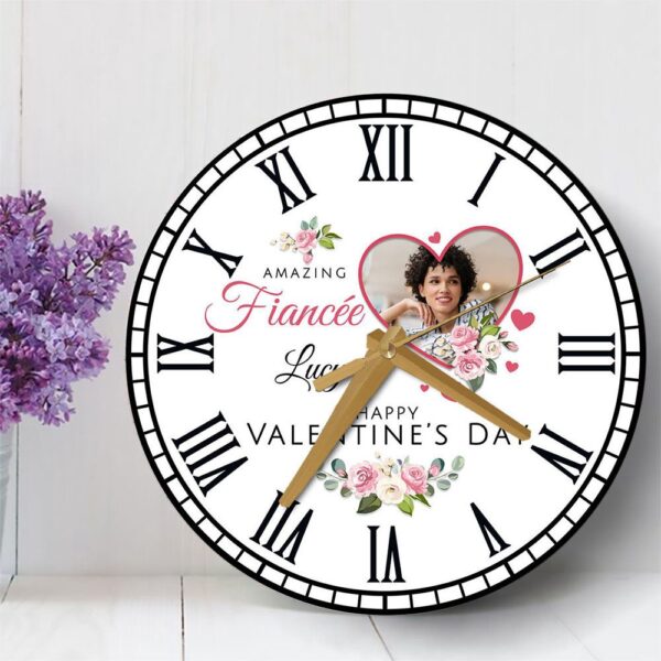 Fiancée Floral Heart Frame Anniversary Birthday Personalised Wooden Clock, Mother’s Day Clock, Custom Mothers Day Gifts