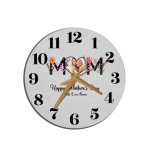 Floral Mum Heart Photo Frame Mother s Day Gift Grey Personalised Wooden Clock Mother s Day Clock Custom Mothers Day Gifts 1 wwtz5t.jpg
