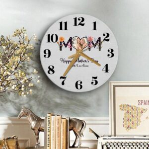 Floral Mum Heart Photo Frame Mother s Day Gift Grey Personalised Wooden Clock Mother s Day Clock Custom Mothers Day Gifts 2 ywgvj0.jpg