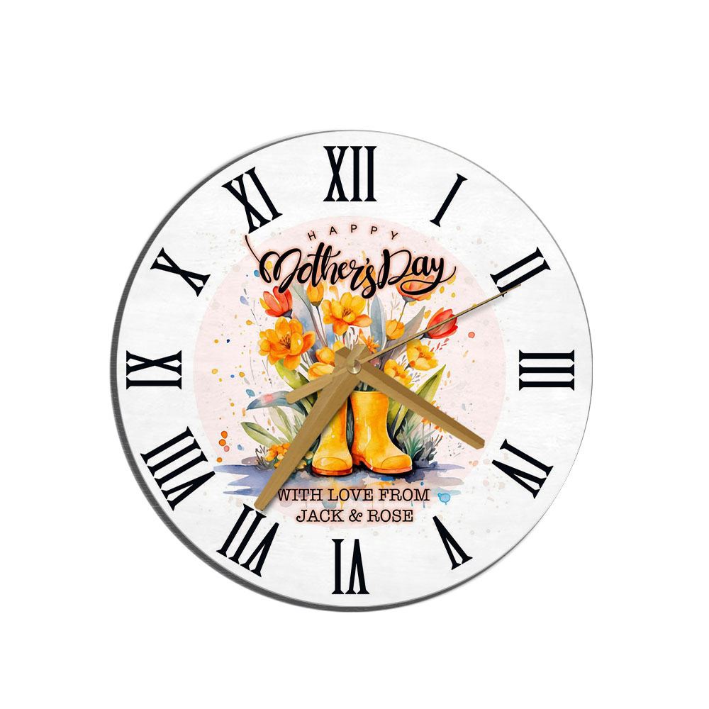 Floral Wellington Boots Mother’s Day Gift Personalised Wooden Clock, Mother’s Day Clock, Mother’s Day Gifts