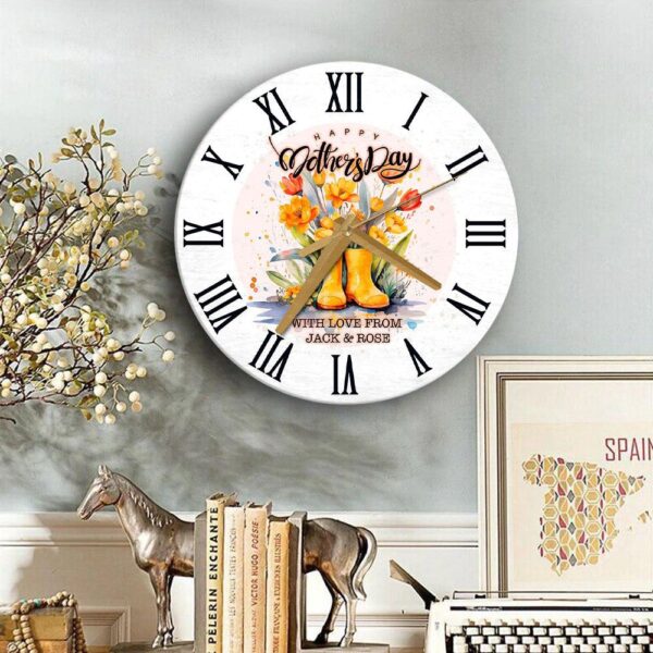 Floral Wellington Boots Mother’s Day Gift Personalised Wooden Clock, Mother’s Day Clock, Mother’s Day Gifts