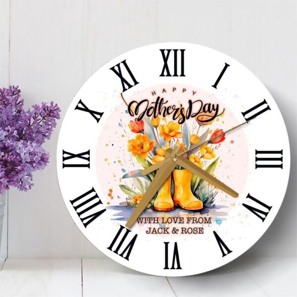 Floral Wellington Boots Mother’s Day Gift Personalised Wooden Clock, Mother’s Day Clock, Mother’s Day Gifts