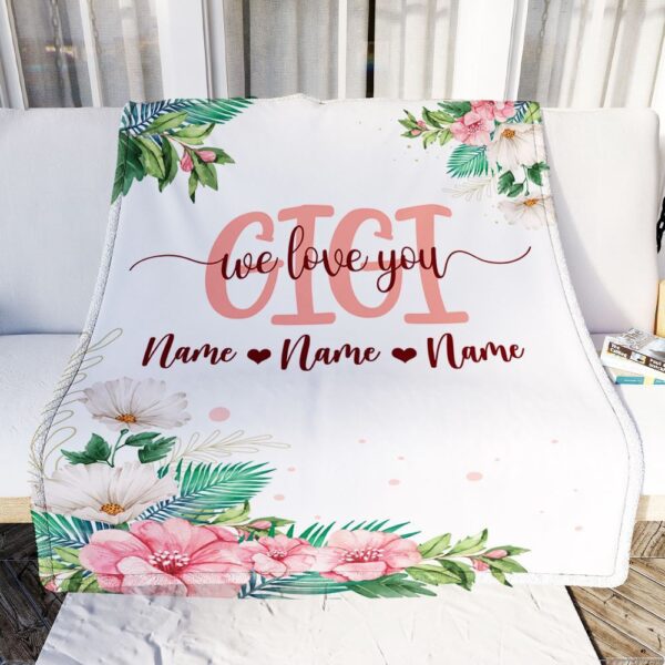 Gigi Blanket From Grandkids Granddaughter Grandson We Love You Floral, Personalized Blanket For Mom, Mother’s Day Gifts Blanket