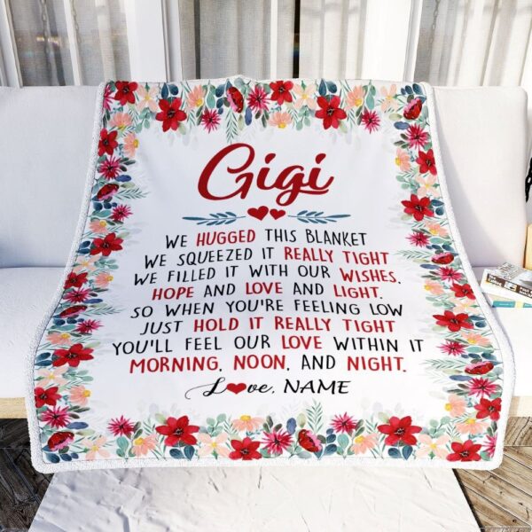 Gigi Blanket From Grandkids Grandson Granddaughter We Hugged This Blanket, Personalized Blanket For Mom, Mother’s Day Gifts Blanket