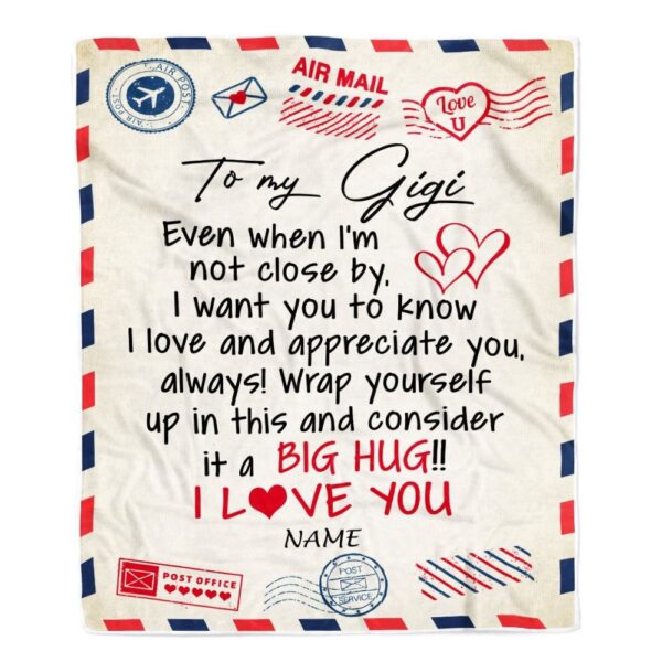 Gigi Blanket From Grandkids I Love You Hugs Air Mail Letter, Personalized Blanket For Mom, Mother’s Day Gifts Blanket