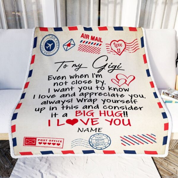 Gigi Blanket From Grandkids I Love You Hugs Air Mail Letter, Personalized Blanket For Mom, Mother’s Day Gifts Blanket