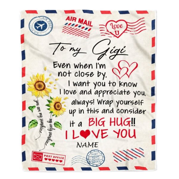 Gigi Blanket From Grandkids Love Big Hug Air Mail Letter Sunflower, Personalized Blanket For Mom, Mother’s Day Gifts Blanket