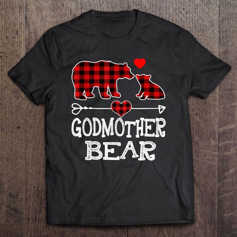 Godmother Bear Christmas Pajama Red Plaid Buffalo Family T-Shirt, Mother’s Day Shirts, T Shirt For Mom