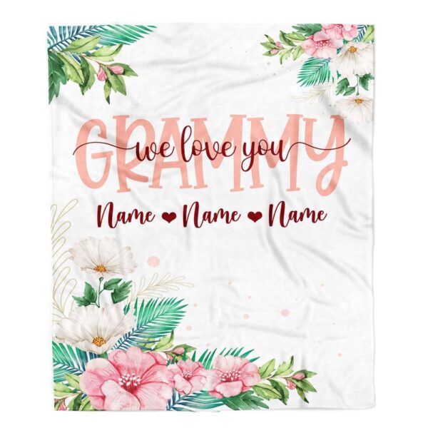 Grammy Blanket From Grandkids Granddaughter Grandson We Love You Floral, Personalized Blanket For Mom, Mother’s Day Gifts Blanket