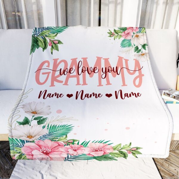 Grammy Blanket From Grandkids Granddaughter Grandson We Love You Floral, Personalized Blanket For Mom, Mother’s Day Gifts Blanket