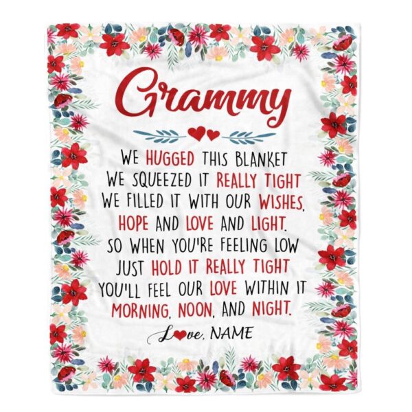 Grammy Blanket From Grandkids Grandson Granddaughter We Hugged This Blanket, Personalized Blanket For Mom, Mother’s Day Gifts Blanket