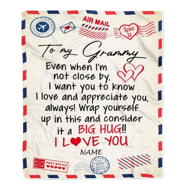 Grammy Blanket From Grandkids I Love You Hugs Air Mail Letter, Personalized Blanket For Mom, Mother’s Day Gifts Blanket