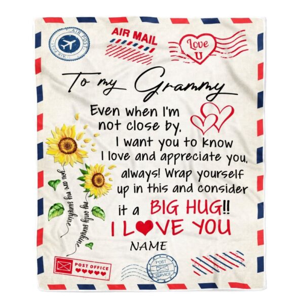 Grammy Blanket From Grandkids Love Big Hug Air Mail Letter Sunflower, Personalized Blanket For Mom, Mother’s Day Gifts Blanket