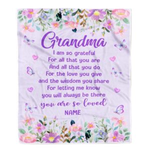 Grandma Blanket From Granddaughter Grandson Floral Butterfly…