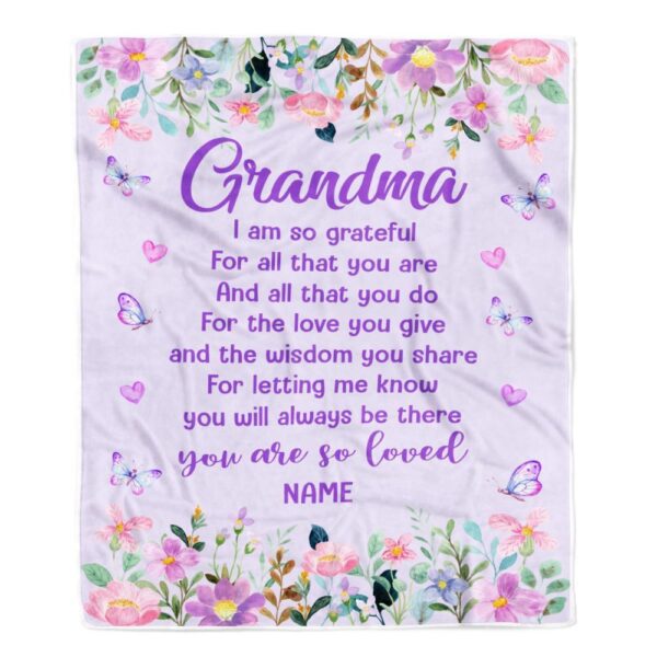 Grandma Blanket From Granddaughter Grandson Floral Butterfly Love You Give, Personalized Blanket For Mom, Mother’s Day Gifts Blanket