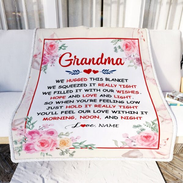 Grandma Blanket From Grandkids Granddaughter Grandson We Hugged This Blanket Floral, Personalized Blanket For Mom, Mother’s Day Gifts Blanket