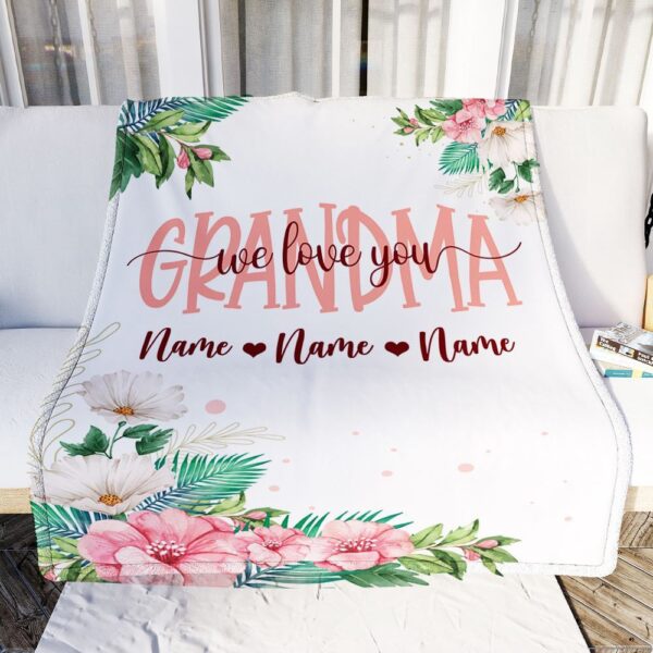 Grandma Blanket From Grandkids Granddaughter Grandson We Love You Floral, Personalized Blanket For Mom, Mother’s Day Gifts Blanket