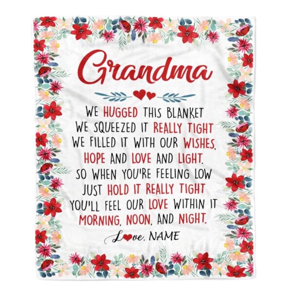 Grandma Blanket From Grandkids Grandson Granddaughter We Hugged This Blanket, Personalized Blanket For Mom, Mother’s Day Gifts Blanket