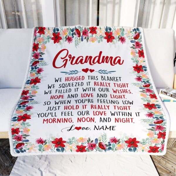 Grandma Blanket From Grandkids Grandson Granddaughter We Hugged This Blanket, Personalized Blanket For Mom, Mother’s Day Gifts Blanket