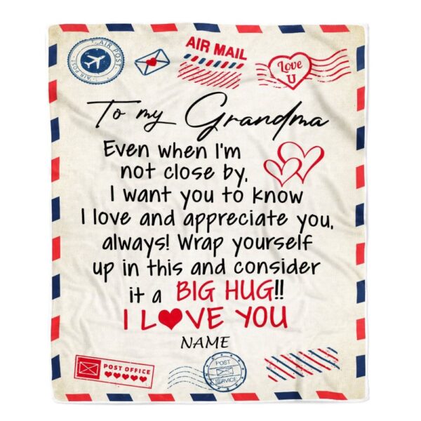 Grandma Blanket From Grandkids I Love You Hugs Air Mail Letter, Personalized Blanket For Mom, Mother’s Day Gifts Blanket