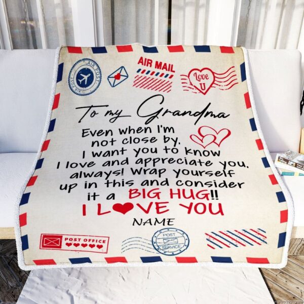 Grandma Blanket From Grandkids I Love You Hugs Air Mail Letter, Personalized Blanket For Mom, Mother’s Day Gifts Blanket