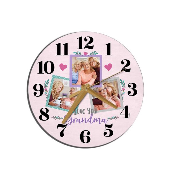 Grandma Love You Photo Pink Mother’s Day Birthday Gift Personalised Wooden Clock, Mother’s Day Clock, Custom Mothers Day Gifts