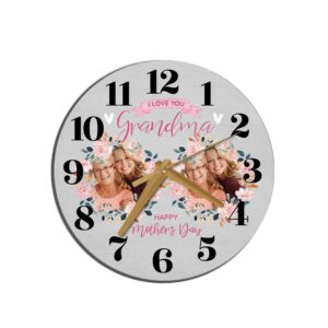 Grandma Mother s Day Gift Grey Flower Photos Personalised Wooden Clock Mother s Day Clock Custom Mothers Day Gifts 1 izcon0.jpg