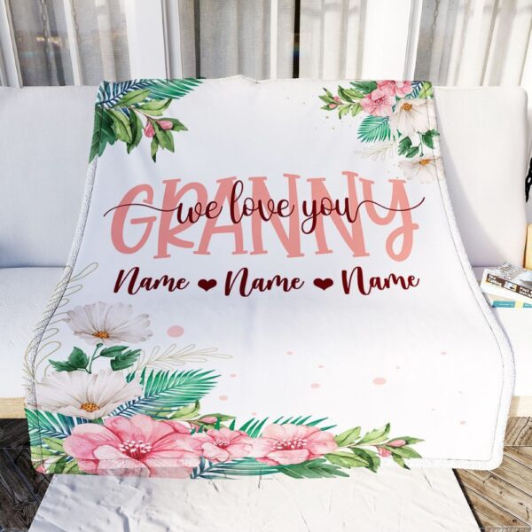 Granny Blanket From Grandkids Granddaughter Grandson We Love You Floral, Personalized Blanket For Mom, Mother’s Day Gifts Blanket