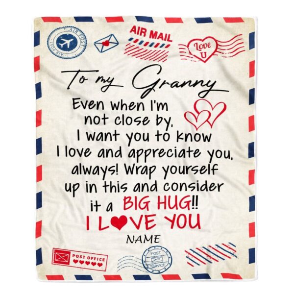 Granny Blanket From Grandkids I Love You Hugs Air Mail Letter, Personalized Blanket For Mom, Mother’s Day Gifts Blanket