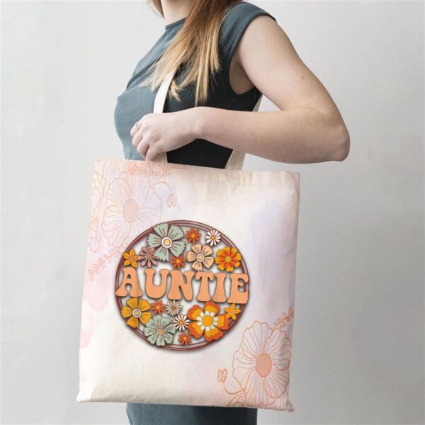Groovy Auntie Retro Flowers Women Mothers Day Aunt Tote Bag, Mom Tote Bag, Tote Bags For Moms, Mother’s Day Gifts