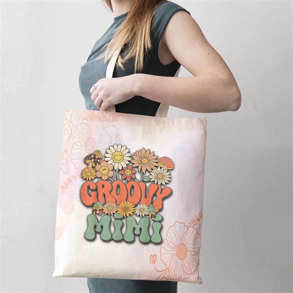 Groovy Mimi Floral Hippie Retro Daisy Flower Mothers Day Tote Bag, Mom Tote Bag, Tote Bags For Moms, Mother’s Day Gifts