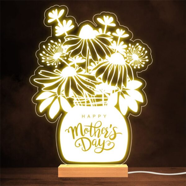 Happy Mother’s Day Flowers In A Vase Mum Bouquet Gift Night Light, Mother’s Day Lamp, Mother’s Day Led Lights