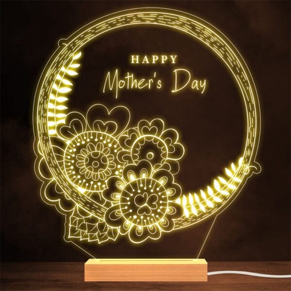 Happy Mother’s Day Flowers Wreath Gift Lamp Night Light, Mother’s Day Lamp, Mother’s Day Led Lights