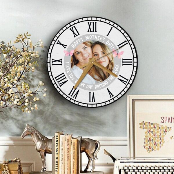 Happy Mother’s Day Gift Photo Grey Personalised Wooden Clock, Mother’s Day Clock, Custom Mothers Day Gifts