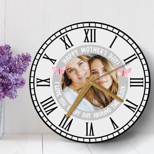 Happy Mother’s Day Gift Photo Grey Personalised Wooden Clock, Mother’s Day Clock, Custom Mothers Day Gifts