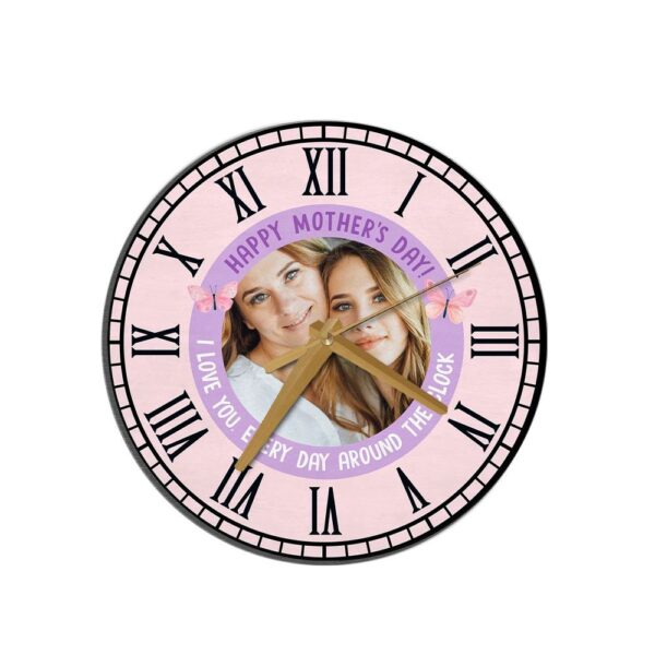 Happy Mother’s Day Gift Photo Purple Personalised Wooden Clock, Mother’s Day Clock, Custom Mothers Day Gifts